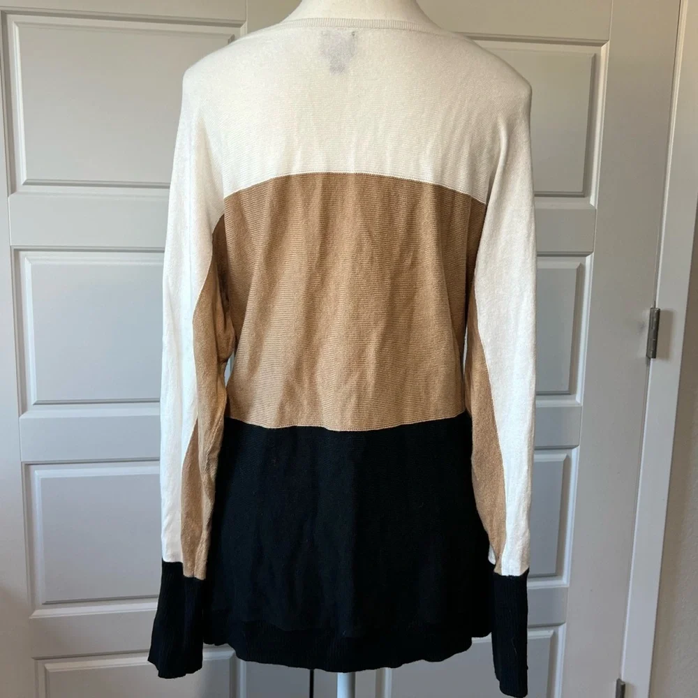 Soho New York & Company Colorblock Knit Sweater White Tan Black Medium‎